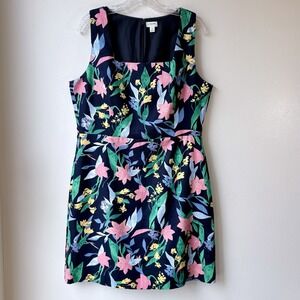 J Crew Cotton Floral Dress Size 14 Multicolor Sleeveless Basketweave Classic